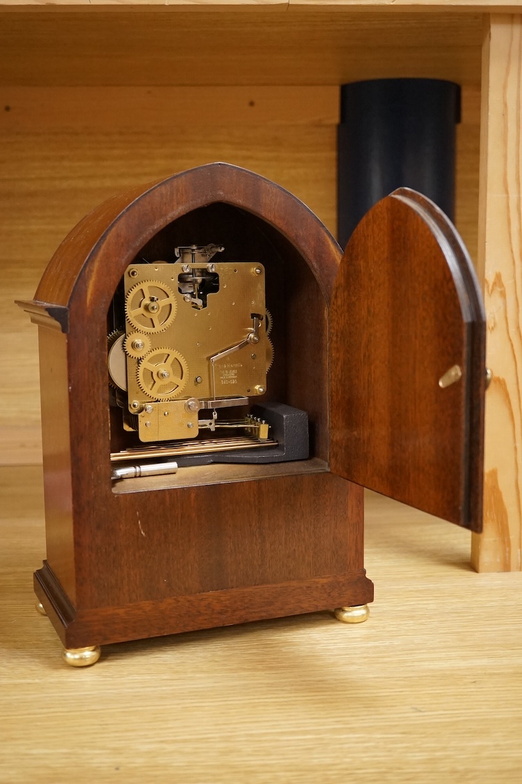 A Cometti inlaid mahogany mantel clock, with key, 31cm high